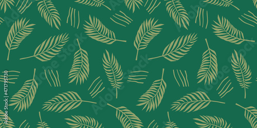 Abstract art seamless pattern with tropical leaves. Modern exotic design