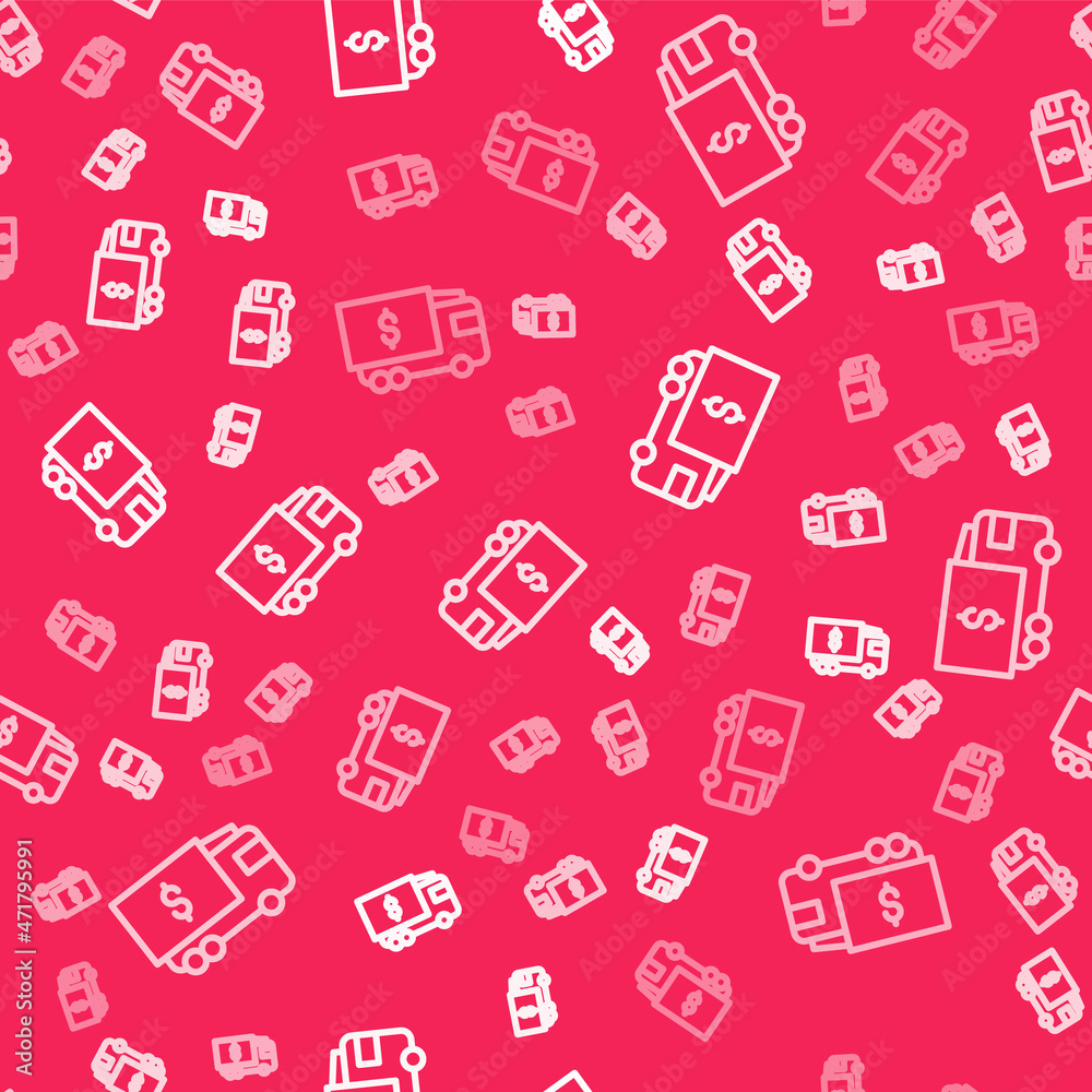White line Armored truck icon isolated seamless pattern on red background. Vector White line Armored truck icon isolated seamless pattern on red background. Vector