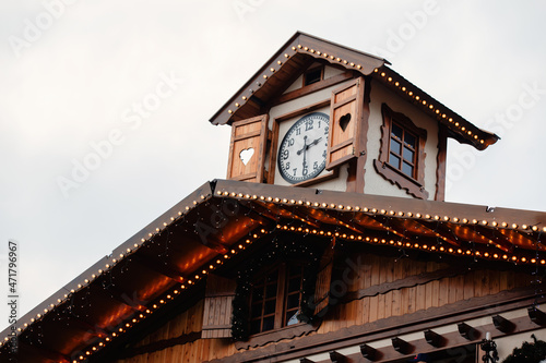 Decoration of Christmas fair house in old town market of Wroclaw, Poland in 2021