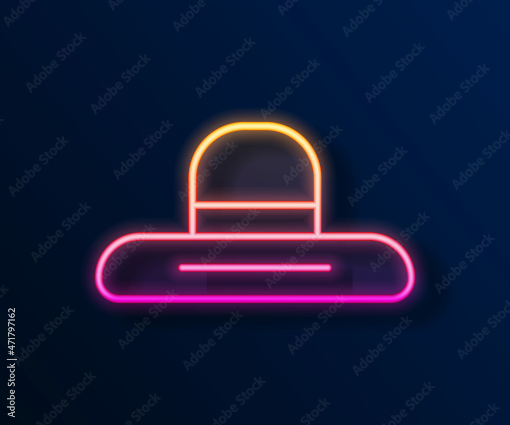 Glowing neon line Gardener, farmer or agricultural worker hat icon isolated on black background. Vector Glowing neon line Gardener, farmer or agricultural worker hat icon isolated on black background. Vector