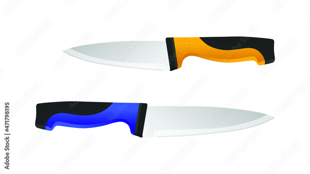 Obraz premium set of two realistic kitchen knives isolated on white, Vector illustration, chef knives, Cutlery icon set
