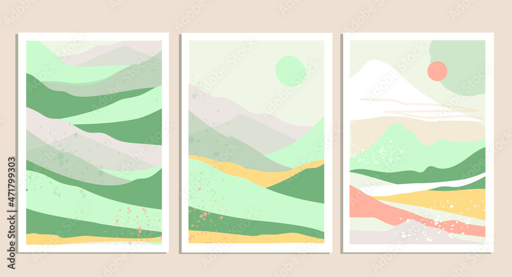 Abstract Landscape mountains set. Trendy, modern template for wall, banners, stories and posters. Simple flat style