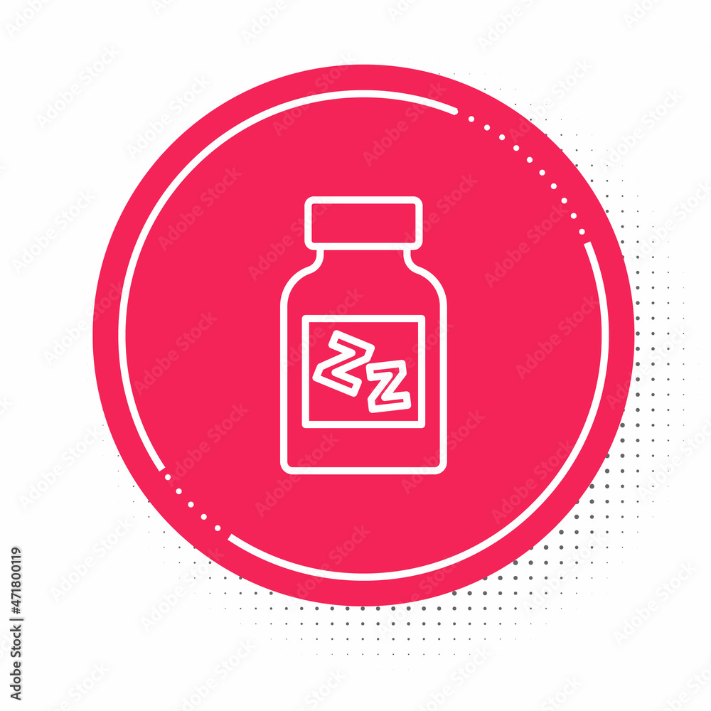 White line Sleeping pill icon isolated on white background. Red circle button. Vector White line Sleeping pill icon isolated on white background. Red circle button. Vector