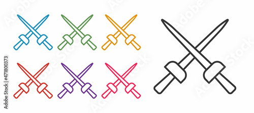 Set line Fencing icon isolated on white background. Sport equipment. Set icons colorful. Vector