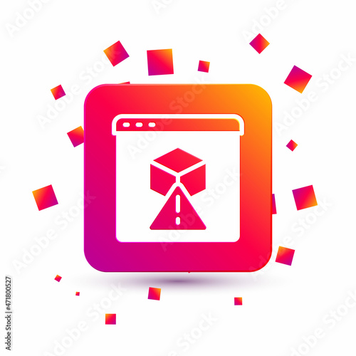 White 3D printer icon isolated on white background. 3d printing. Square color button. Vector