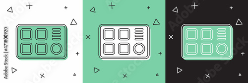 Set Drum machine icon isolated on white and green, black background. Musical equipment. Vector