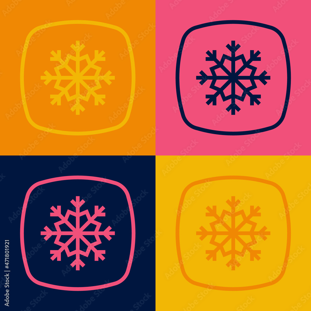 Pop art line Snowflake icon isolated on color background. Merry Christmas and Happy New Year. Vector Pop art line Snowflake icon isolated on color background. Merry Christmas and Happy New Year. Vector