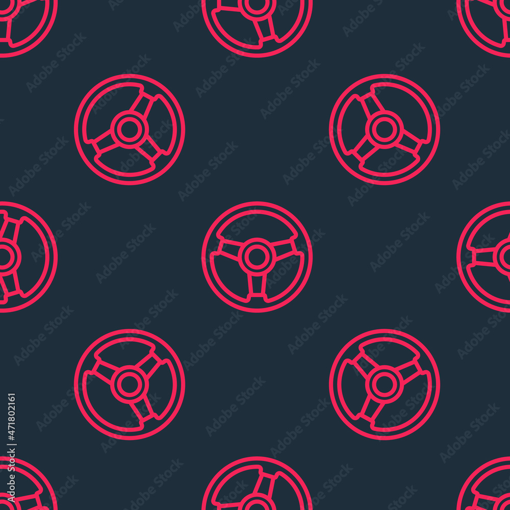 Red line Racing simulator cockpit icon isolated seamless pattern on black background. Gaming accessory. Gadget for driving simulation game. Vector