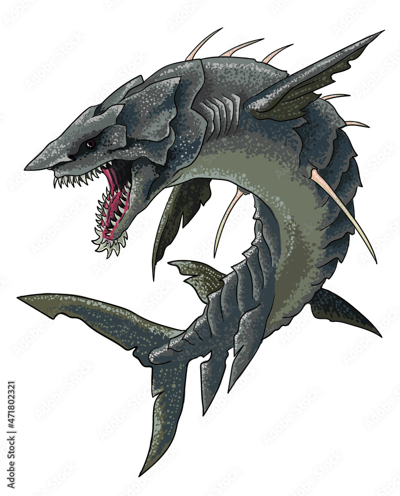Drawing shark monster fish, art.illustration, vector Stock Vector | Adobe  Stock