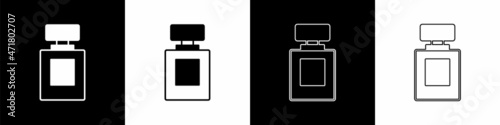Set Perfume icon isolated on black and white background. Vector
