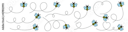 Cartoon Bee Flying on a Heart Shaped Dotted Route