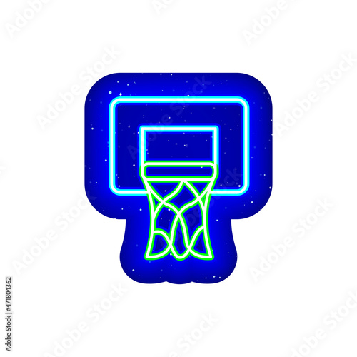 Neon basketball hoop icon. Midnight blue. Neon net basketball hoop icon design. Realistic neon mesh sports rim icons. There is mask area on White Background.