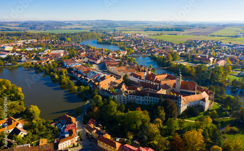Top view from the drone on the city Telc. Czech Republic