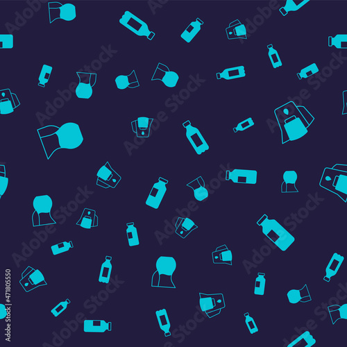 Set Jug glass with water, Water jug filter, Bottle of and on seamless pattern. Vector