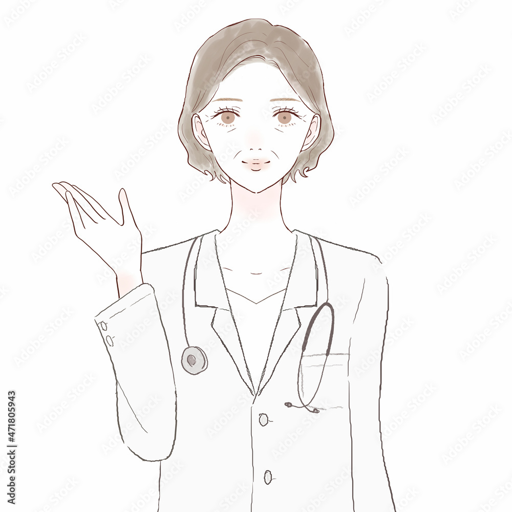 案内している中年の女性医師