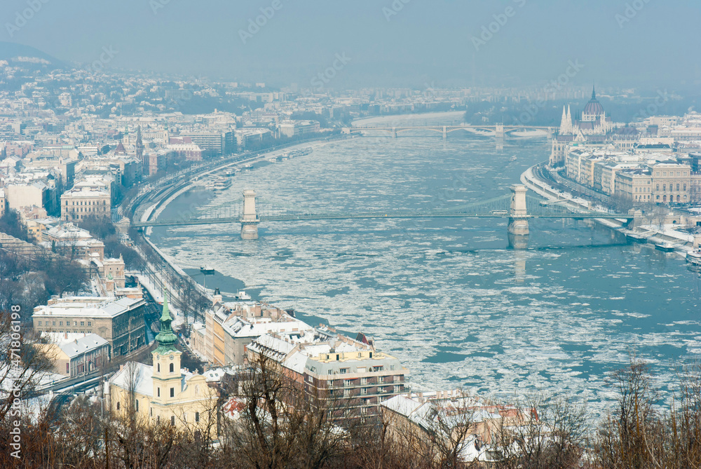 Budapest from bird's eye view, winter