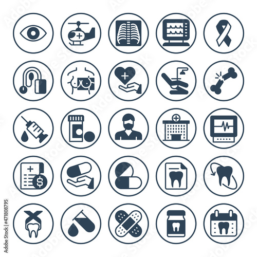 Circle glyph icons for medical healthcare.