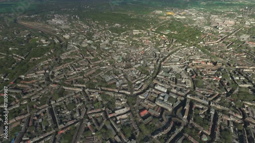 Aerial view of Aachen also known as Aix-la-Chapelle Aquae Granni and Aken is city in North Rhine-Westphalia and the westernmost town in Germany which borders Belgium and the Netherlands 4k animation photo