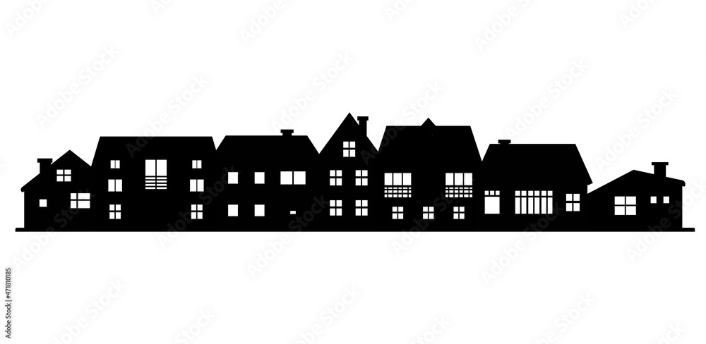 country skyline silhouette on white background. Black houses silhouettes.  Buildings icon for mobile concept and web app. Residential house property  exterior view. Stock Vector | Adobe Stock