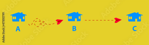 Conceptual diagram showing the importance of finding the shortest route from city A to city B. Vector design EPS 10