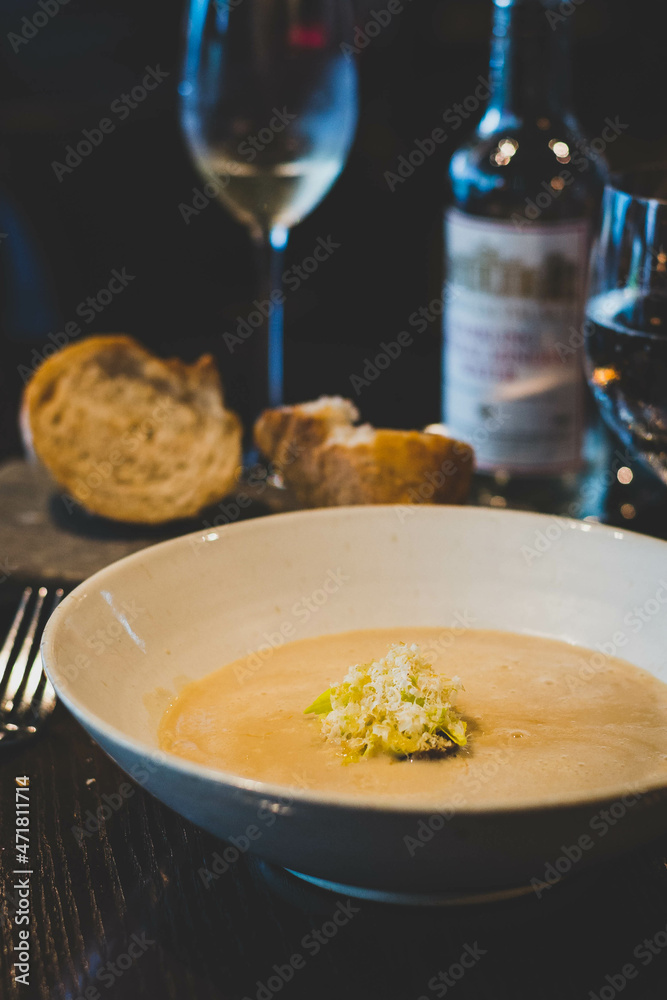 Chestnut and ginger soup, roasted chestnuts,.with rosemary, chervil roots. Chestnut and ginger soup, roasted chestnuts,.with rosemary, chervil roots.