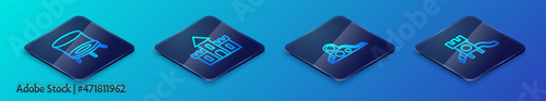 Set Isometric line Slide playground, Jumping trampoline, and Sand castle icon. Vector