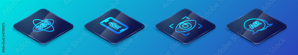 Set Isometric line Big brother electronic eye, 360 degree view, Augmented reality AR and icon. Vector Set Isometric line Big brother electronic eye, 360 degree view, Augmented reality AR and icon. Vector