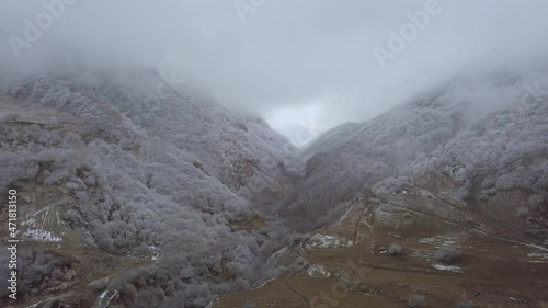 Mountains winter drone cloud