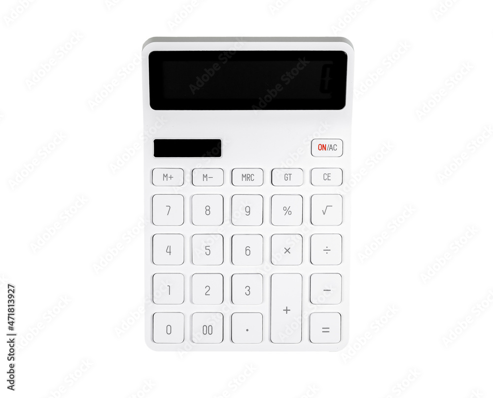 Modern white calculator, isolated digital object. Modern white calculator, isolated digital object.