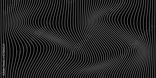 Perspective distorted black grid. Digital background with wireframe wave. Vector curve surface.