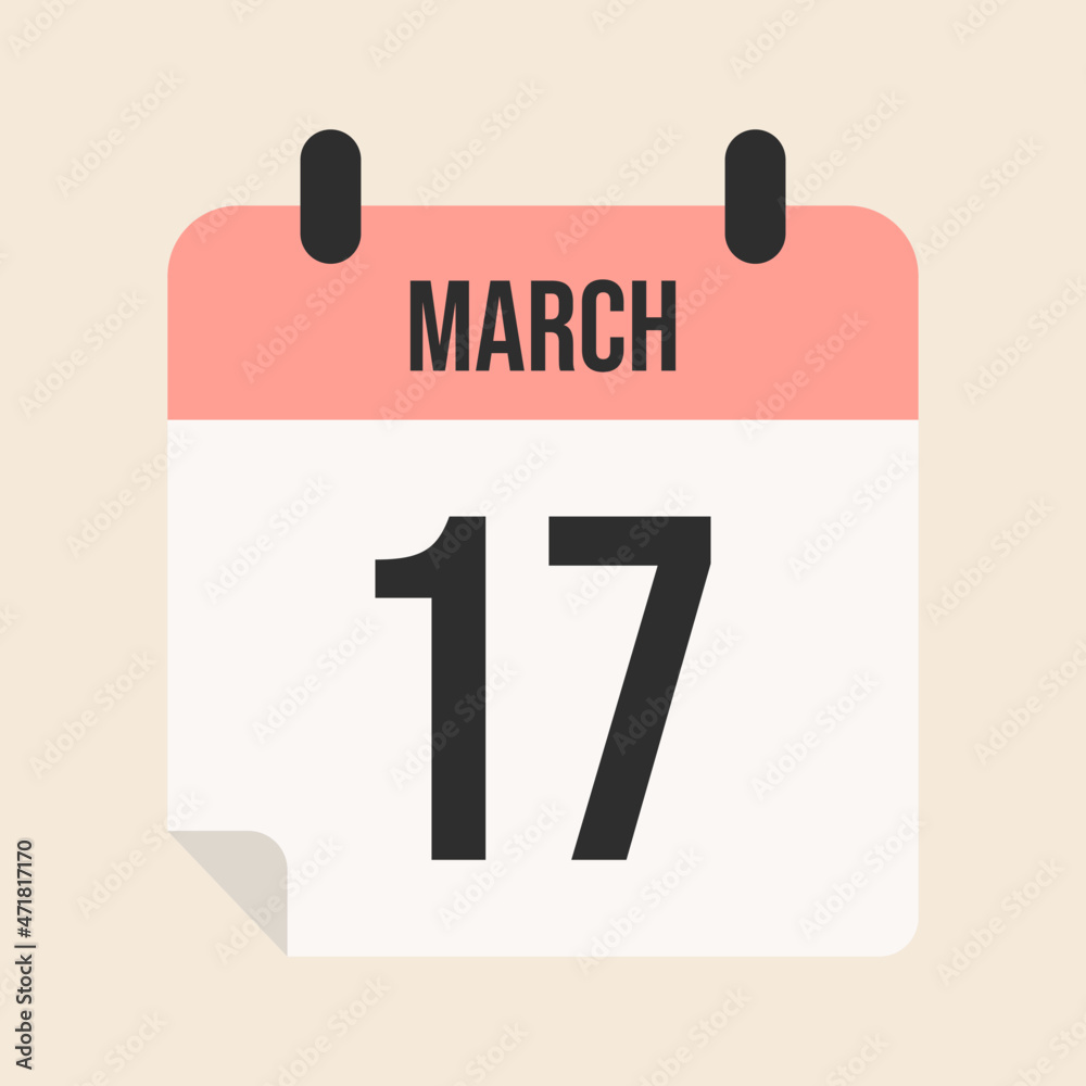 march 17, calendar page, day, month, year, pink calendar with white march 17, calendar page, day, month, year, pink calendar with white