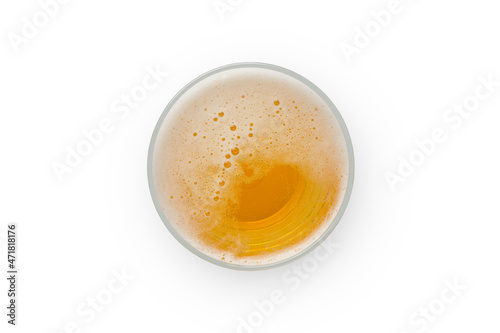 beer bubbles in glass cup top view isolated on white background with clipping path.