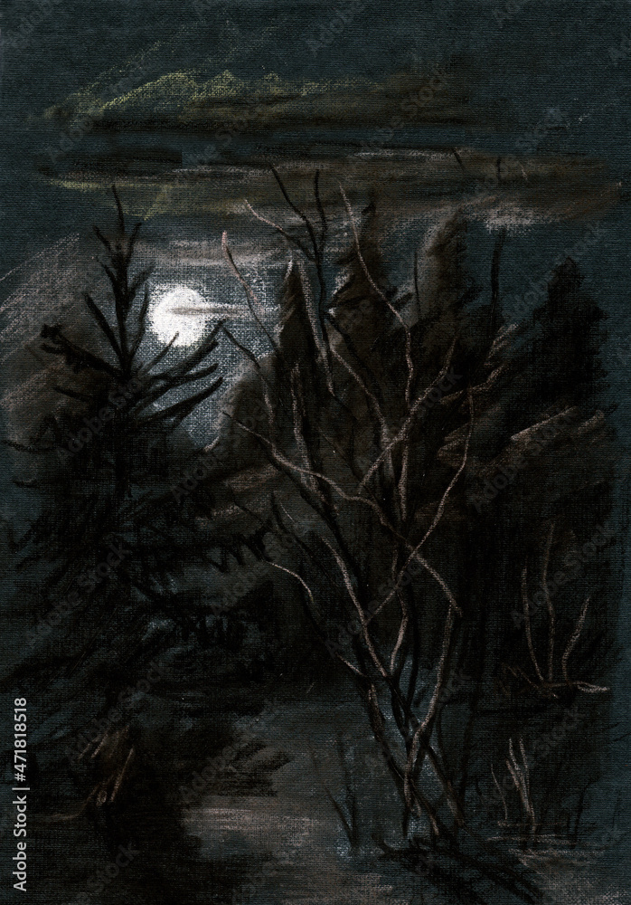 night watercolor landscape