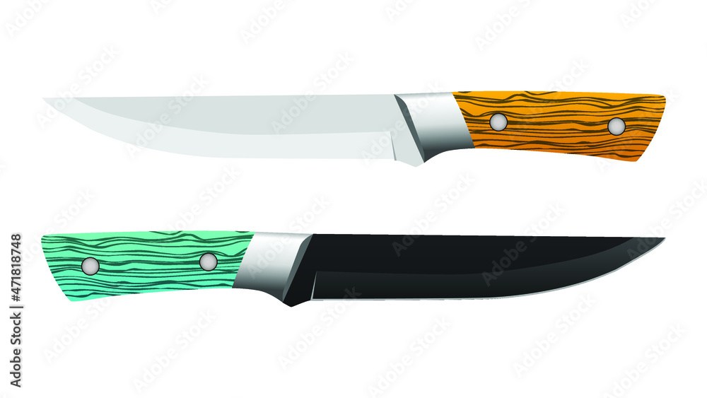 Obraz premium set of two realistic kitchen knives isolated, Vector illustration, chef knives, Cutlery icon set