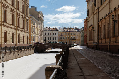Saint-Petersburg,Russia - March 2021: Bridge of Winter Channel near the Hermitage Museum