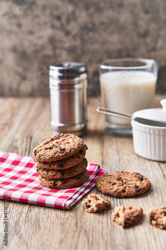  Delicious chocolate cookies on a wooden table