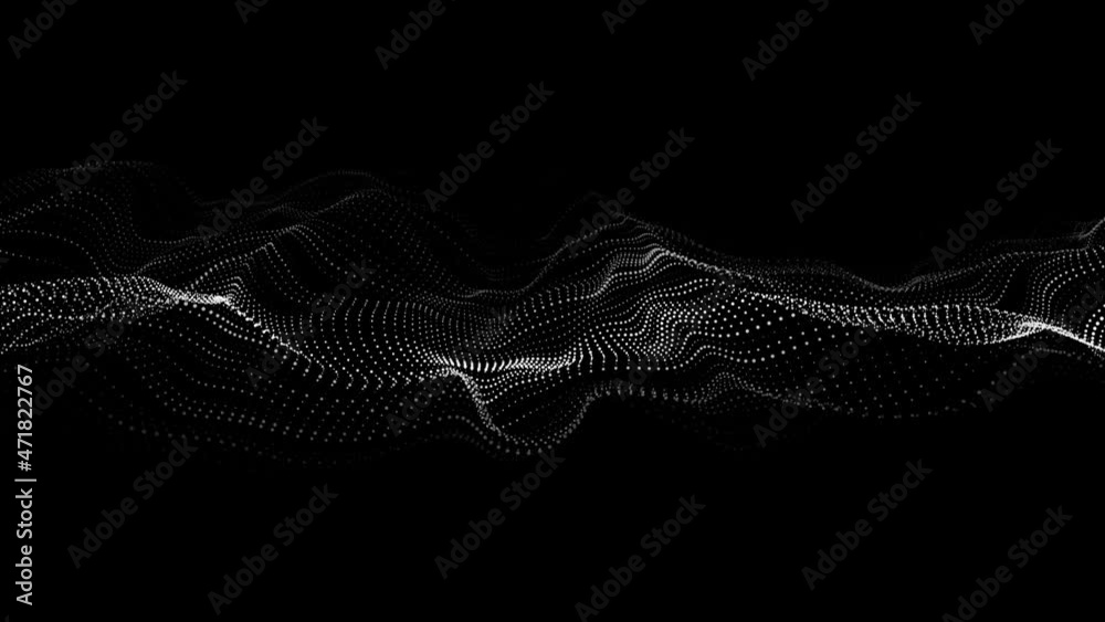 Dynamic wave of particles. Abstract futuristic background. Big data visualization. 3D rendering.