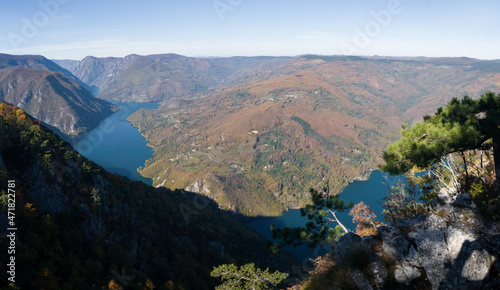 Lookout Banjska rock in Tara National Park  looking down to Lake Perucac and the Drina River canyon in Serbia