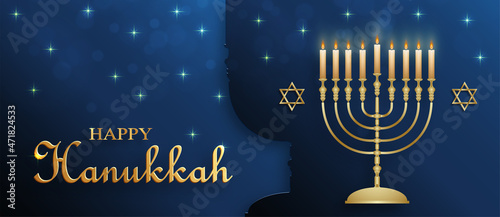 Happy Hanukkah card with nice and creative symbols on color background for Hanukkah Jewish holiday