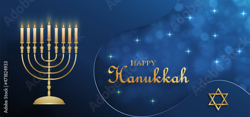 Happy Hanukkah card with nice and creative symbols on color background for Hanukkah Jewish holiday
