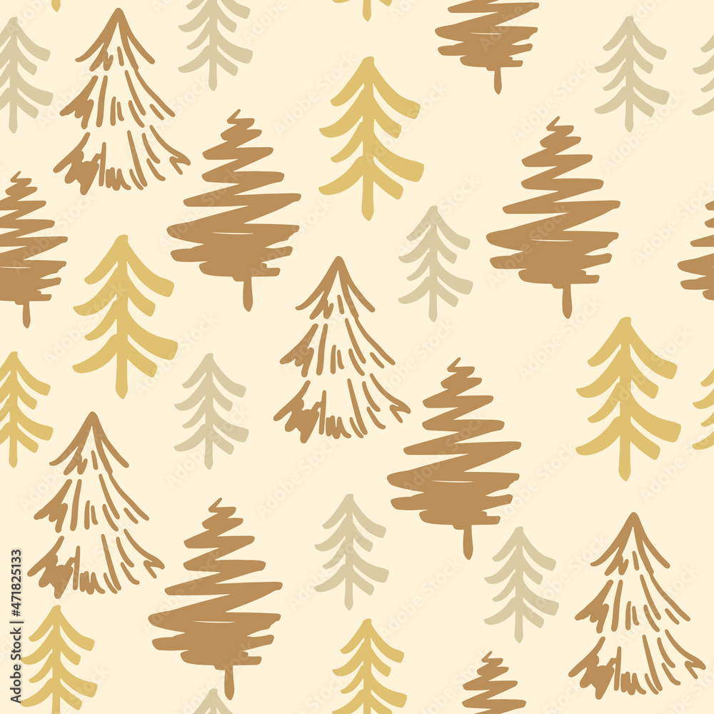 Obraz premium Christmas trees silhouette seamless pattern. Vector illustration of doodle style