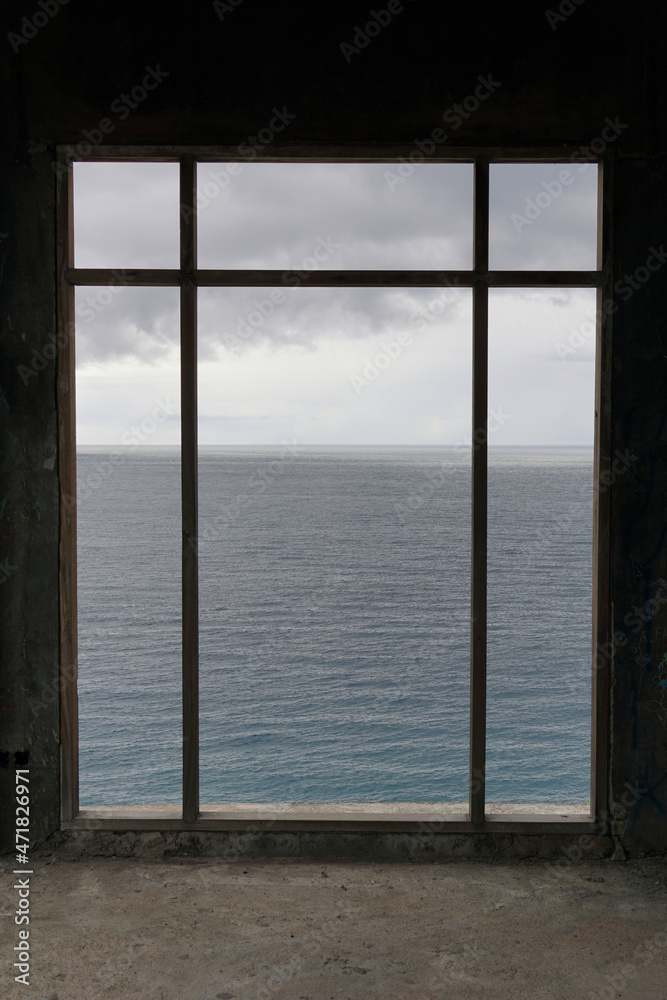 Sea view outside of the window Sea view outside of the window