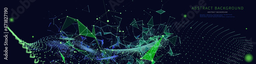 Abstract technology background with polygonal color grid technology. Analytics algorithms data. Computing concept.  Banner for business, science and technology.