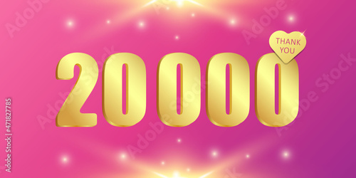 A charming shining and sparkling banner of 20,000 followers or likes, thank you. 3 D. Vector illustration.