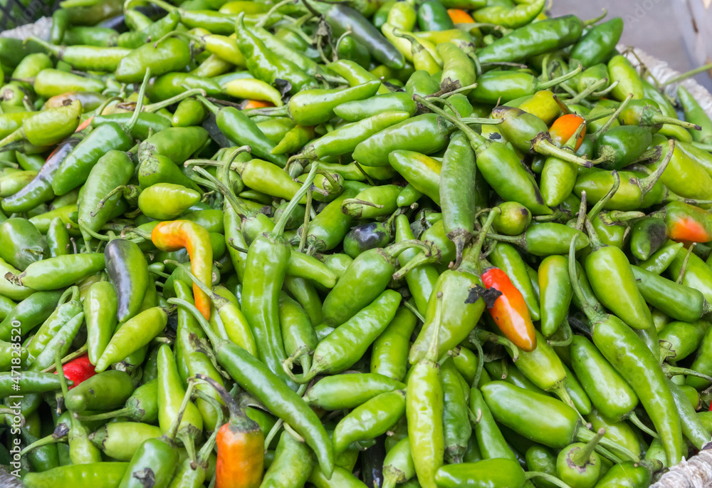 Green peppers on a market in Kirtipur, Nepal