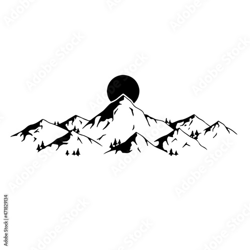 Himalayan Mountain Silhouette in Black Vector photo