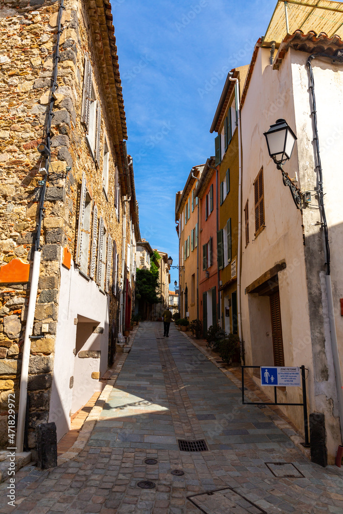 Photo of narrow street in Grimaud, Provence, Southern France.