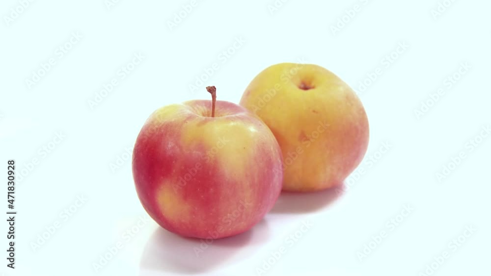 Apple rotate, side view, spinning slowly in a circle, close up. Apple rotate, side view, spinning slowly in a circle, close up.