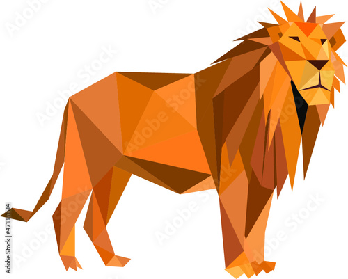 Lowpoly illustration of a lion on white background