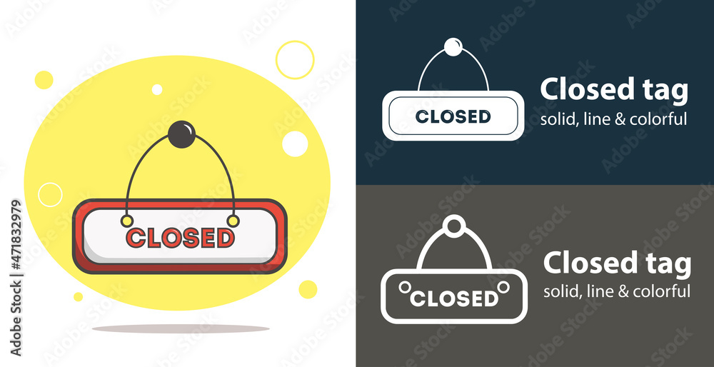 Closed store tag isolated flat icon with Closed solid, line icons